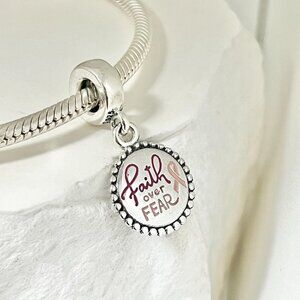 Pandora Faith Over Fear Pink Ribbons Dangle S925 Silver Charm